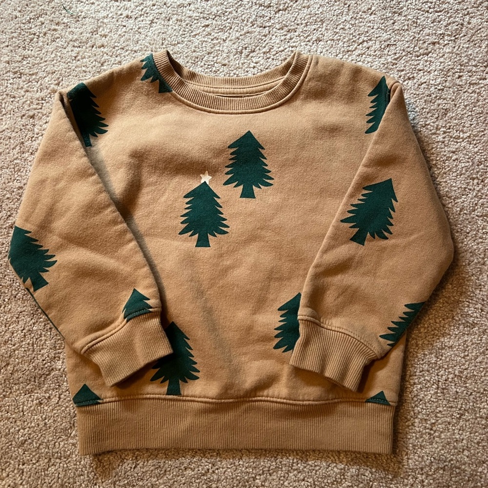 Cat & Jack Tan Sweater with Green Tree Pattern